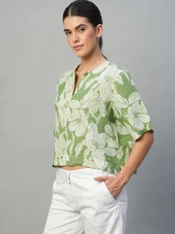 Women Cottonworld Tops & Shirts | Tops & Shirts^Women's 100% Linen Regular Fit Blouse