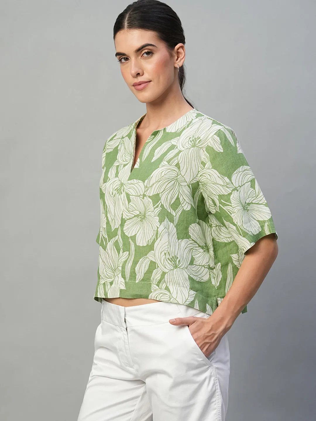 Women Cottonworld Tops & Shirts | Tops & Shirts^Women's 100% Linen Regular Fit Blouse