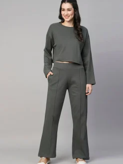 Women Cottonworld Trousers | Womens Co-Ord Sets^Women's Cotton Elastane Regular Fit Knit Pant