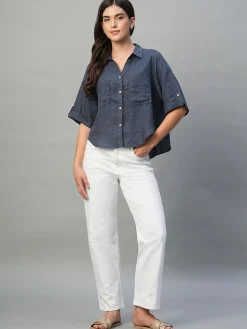 Women Cottonworld Tops & Shirts | Tops & Shirts^Women's 100% Linen Boxy Fit Blouse