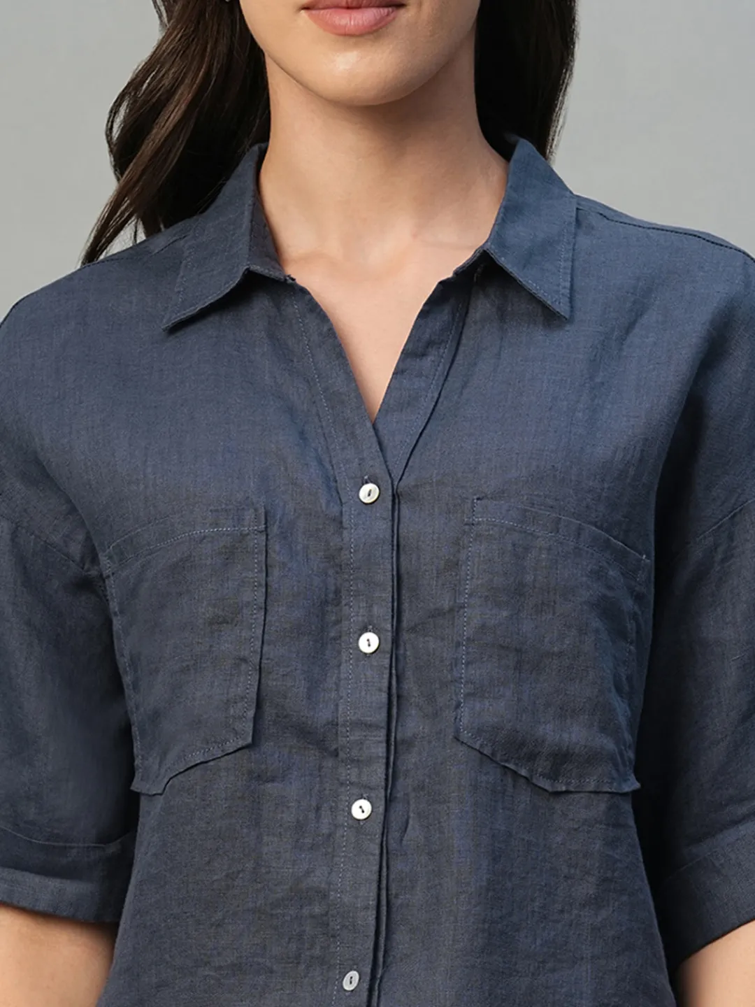 Women Cottonworld Tops & Shirts | Tops & Shirts^Women's 100% Linen Boxy Fit Blouse