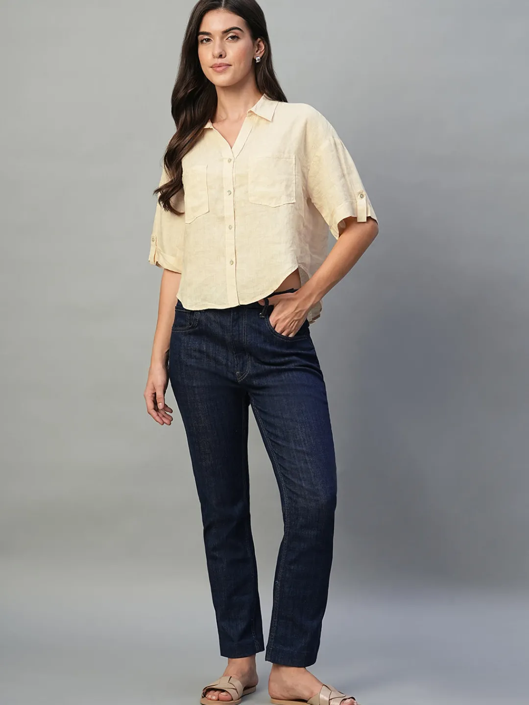 Women Cottonworld Tops & Shirts | Tops & Shirts^Women's 100% Linen Boxy Fit Blouse