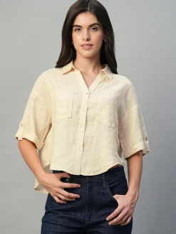 Women Cottonworld Tops & Shirts | Tops & Shirts^Women's 100% Linen Boxy Fit Blouse
