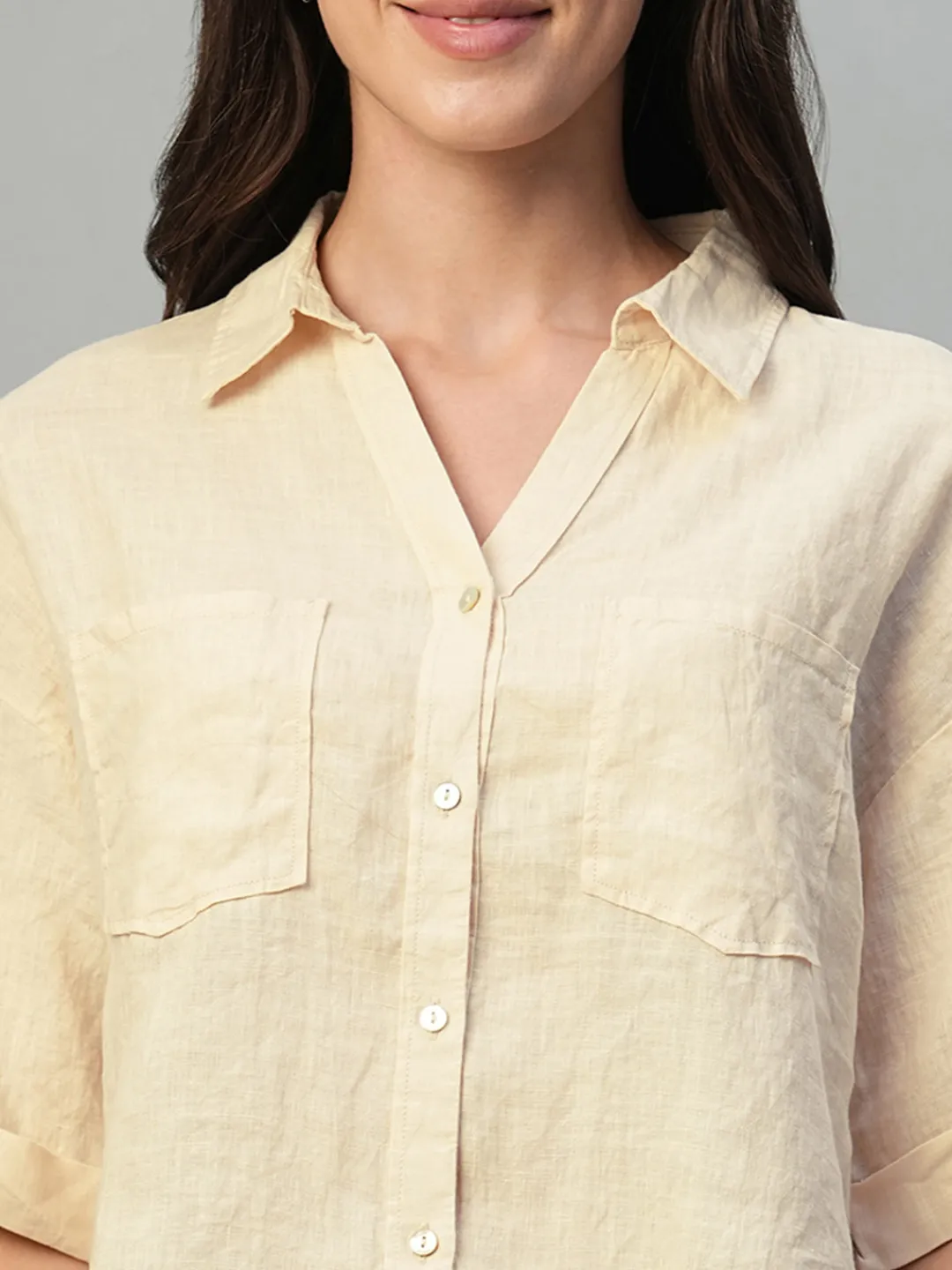 Women Cottonworld Tops & Shirts | Tops & Shirts^Women's 100% Linen Boxy Fit Blouse