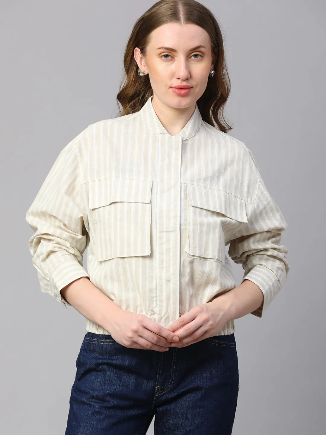 Women Cottonworld Jackets^Women's Cotton Linen Boxy Fit Jacket