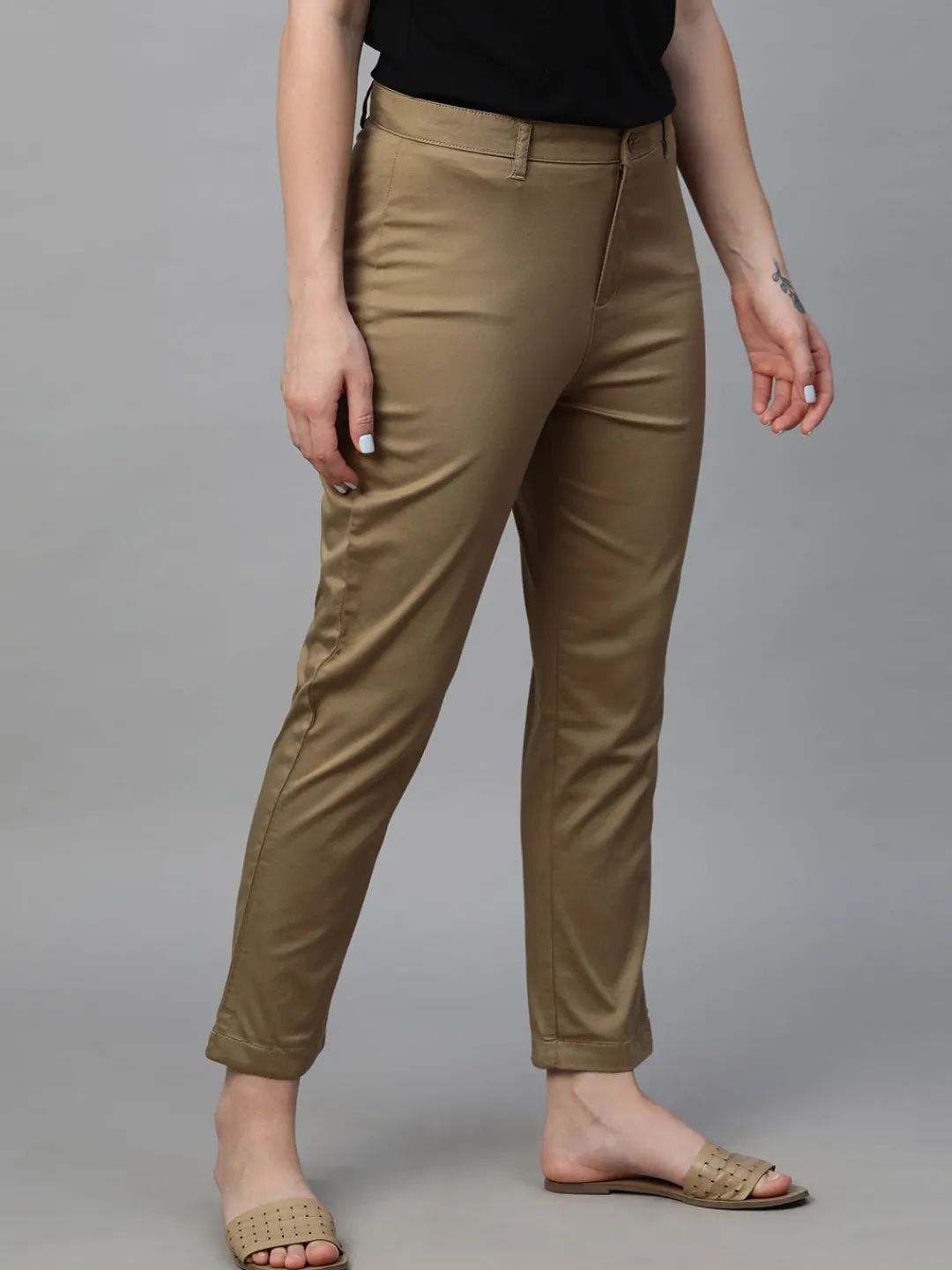 Women Cottonworld Trousers^Women's Cotton Lycra Regular Fit Pant