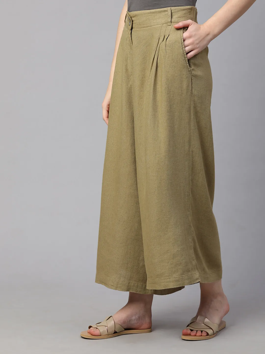 Women Cottonworld Culottes^Women's Linen Viscose Regular Fit Culotte