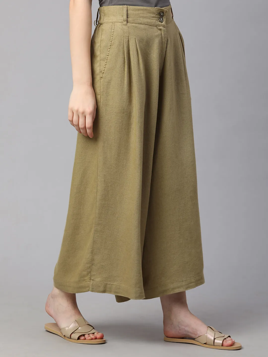 Women Cottonworld Culottes^Women's Linen Viscose Regular Fit Culotte