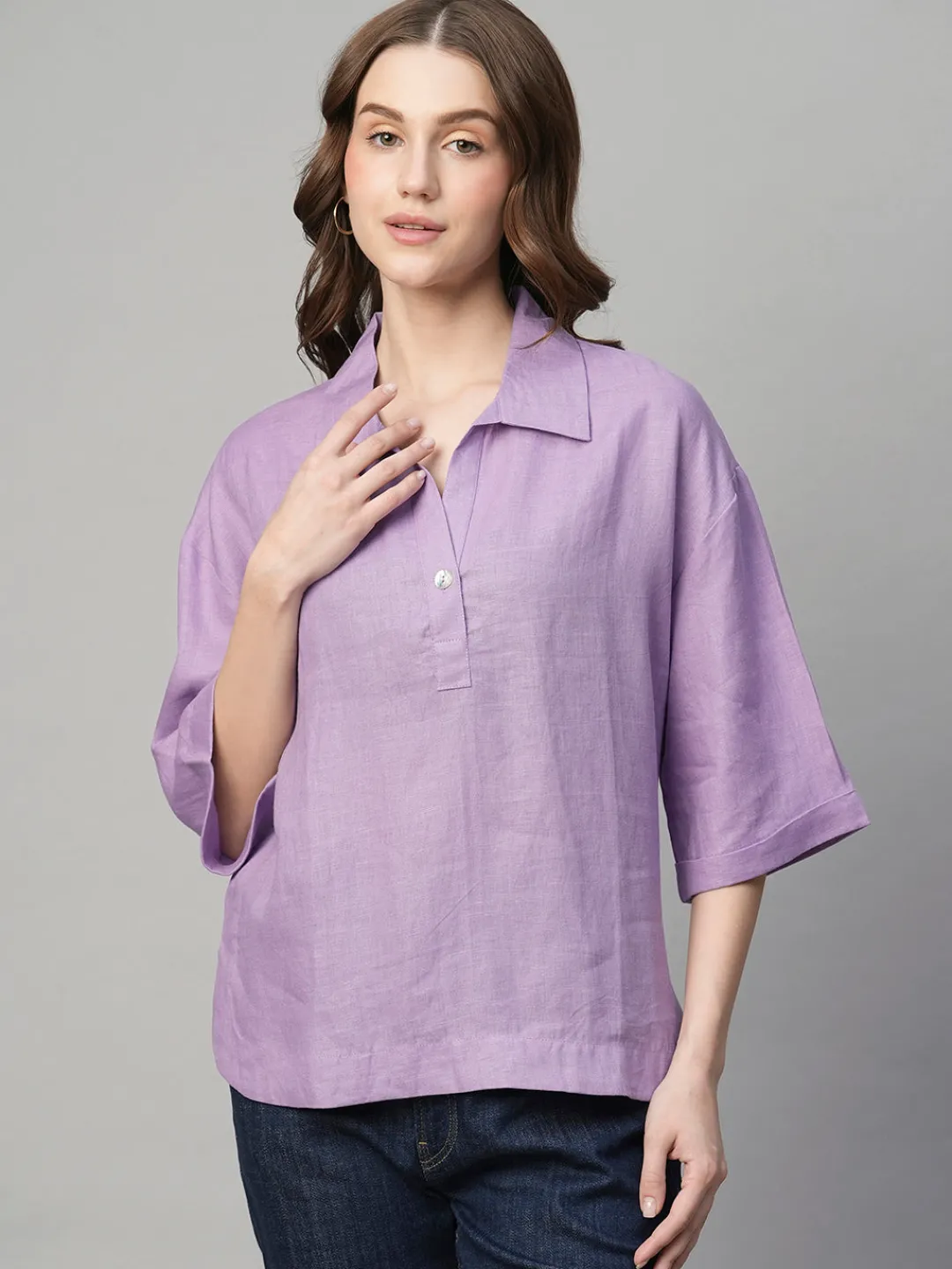 Women Cottonworld Tops & Shirts | Tops & Shirts^Women's 100% Linen Boxy Fit Blouse