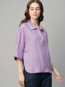 Women Cottonworld Tops & Shirts | Tops & Shirts^Women's 100% Linen Boxy Fit Blouse
