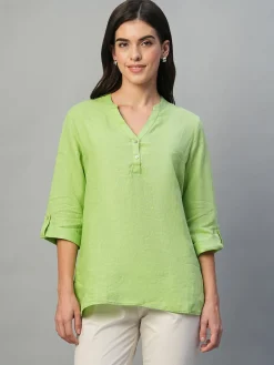 Women Cottonworld Tops & Shirts | Tops & Shirts^Women's 100% Linen Regular Fit Blouse