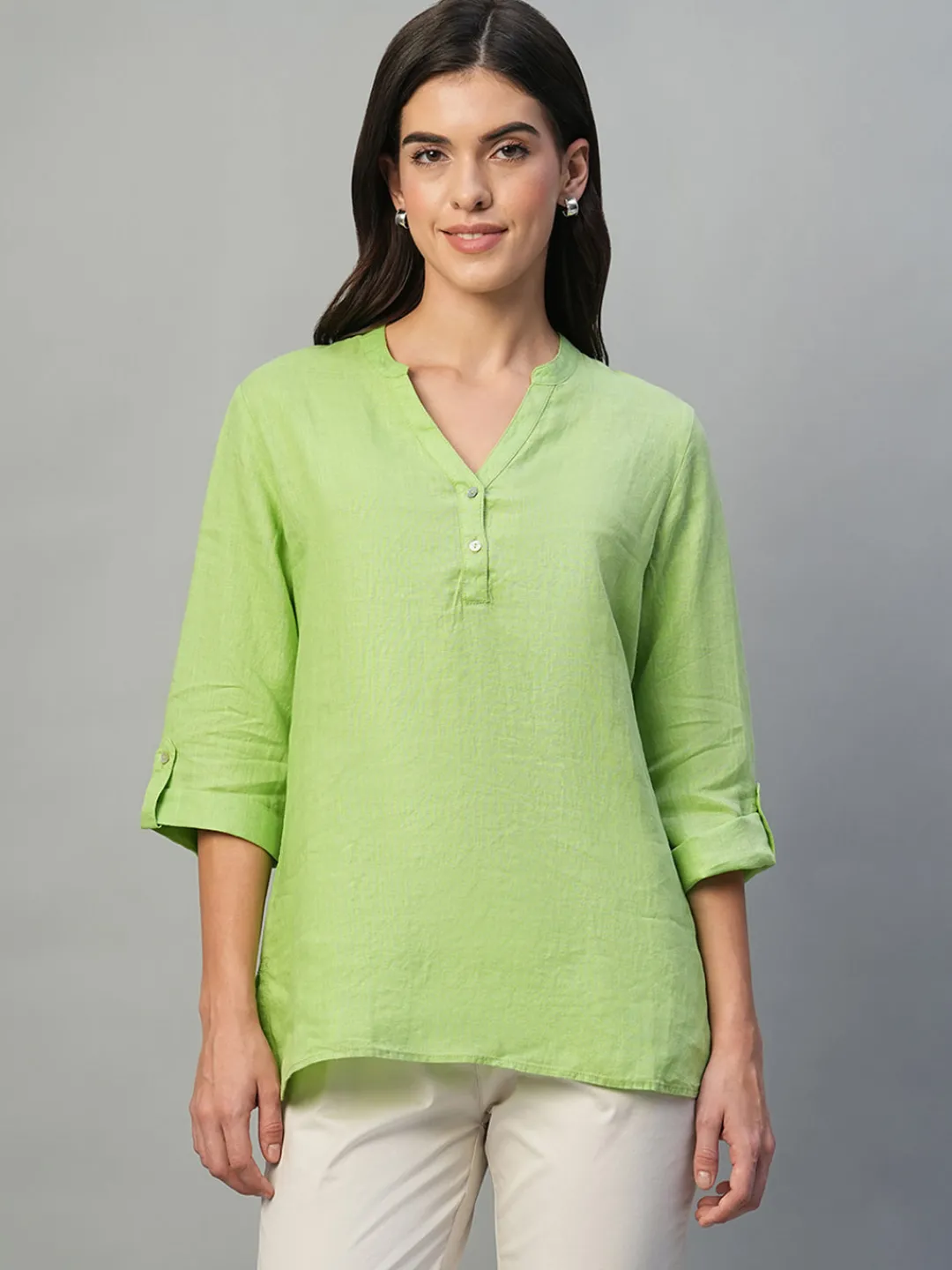 Women Cottonworld Tops & Shirts | Tops & Shirts^Women's 100% Linen Regular Fit Blouse