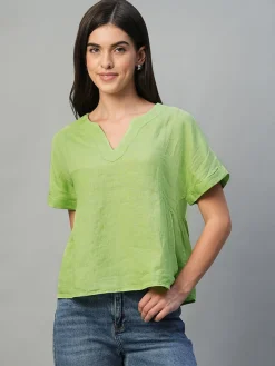 Women Cottonworld Tops & Shirts | Tops & Shirts^Women's 100% Linen Regular Fit Blouse