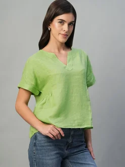 Women Cottonworld Tops & Shirts | Tops & Shirts^Women's 100% Linen Regular Fit Blouse