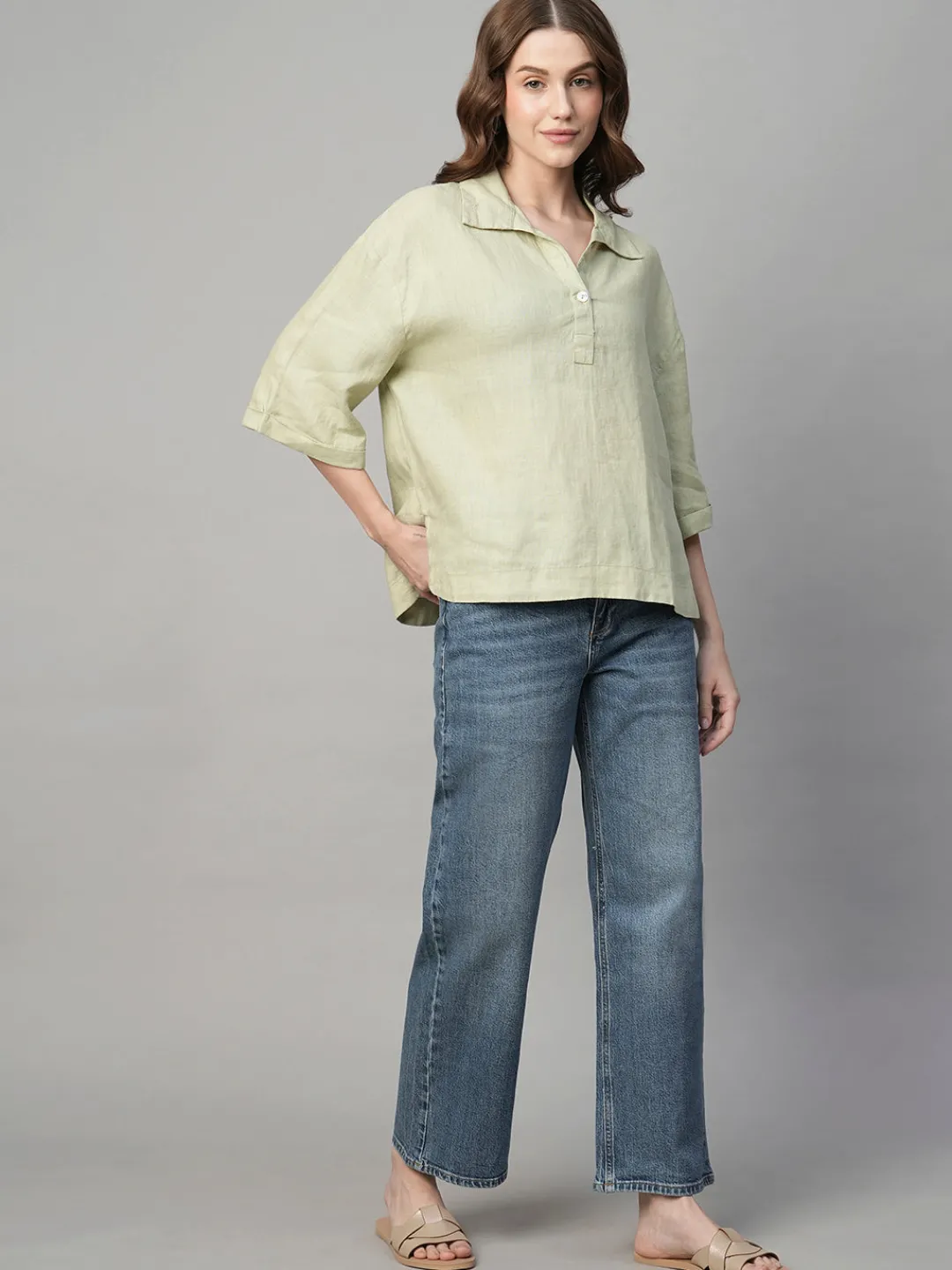 Women Cottonworld Tops & Shirts | Tops & Shirts^Women's 100% Linen Boxy Fit Blouse