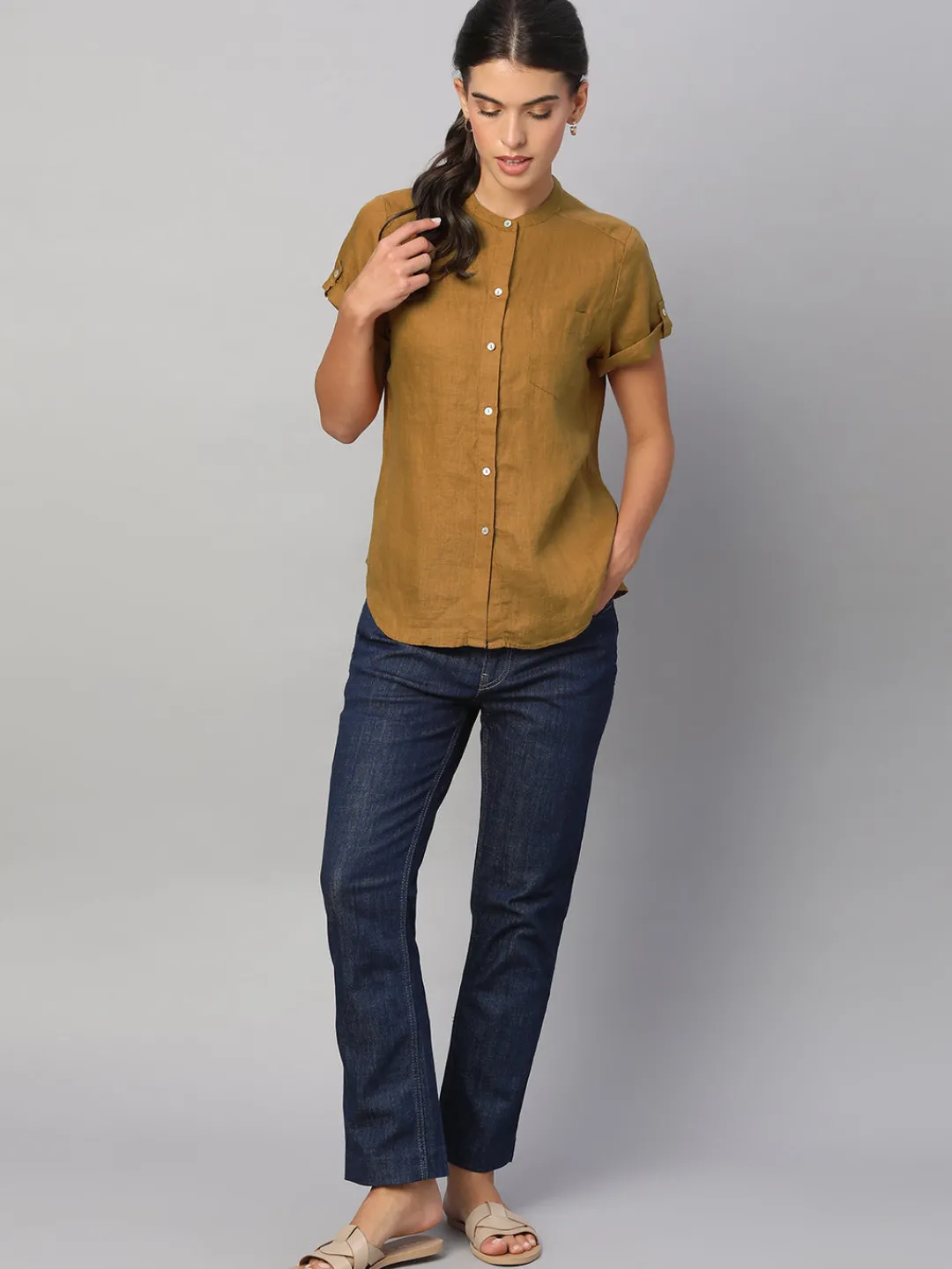 Women Cottonworld Tops & Shirts | Tops & Shirts^Women's 100% Linen Regular Fit Blouse