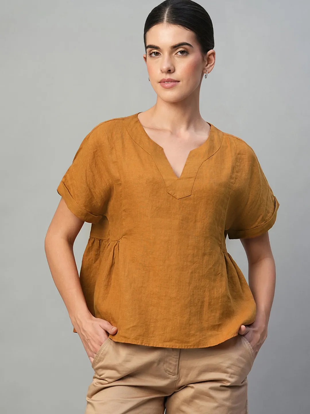 Women Cottonworld Tops & Shirts | Tops & Shirts^Women's 100% Linen Regular Fit Blouse