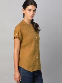 Women Cottonworld Tops & Shirts | Tops & Shirts^Women's 100% Linen Regular Fit Blouse