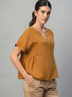 Women Cottonworld Tops & Shirts | Tops & Shirts^Women's 100% Linen Regular Fit Blouse