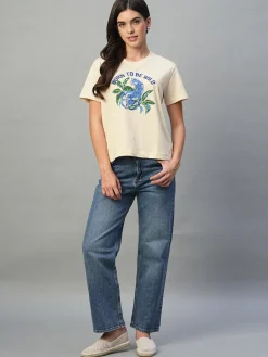 Women Cottonworld Round Neck | Regular Fit^Women's 100% Cotton Regular Fit Tshirt