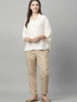 Women Cottonworld Tops & Shirts | Tops & Shirts^Women's 100% Linen Boxy Fit Blouse