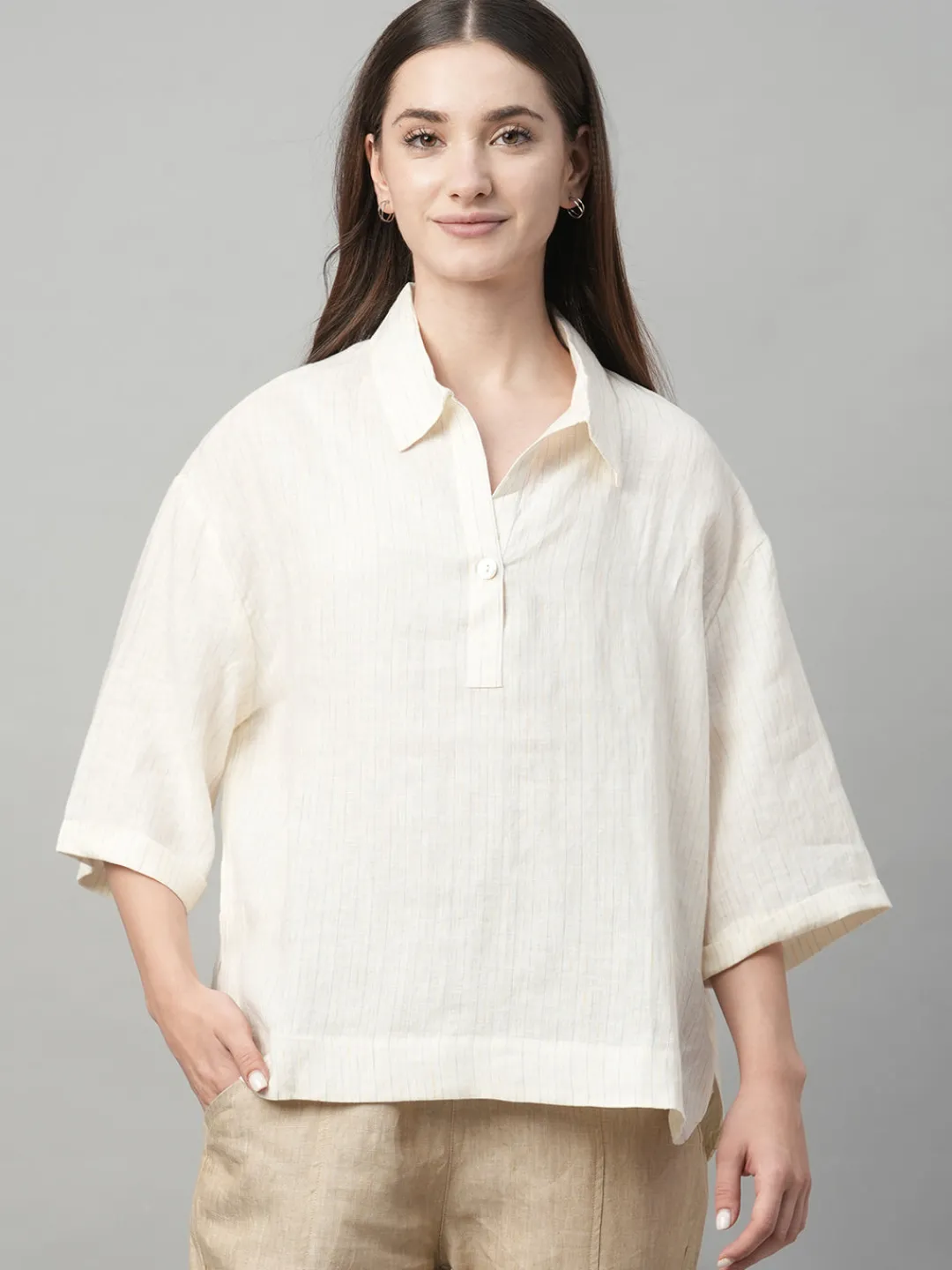 Women Cottonworld Tops & Shirts | Tops & Shirts^Women's 100% Linen Boxy Fit Blouse
