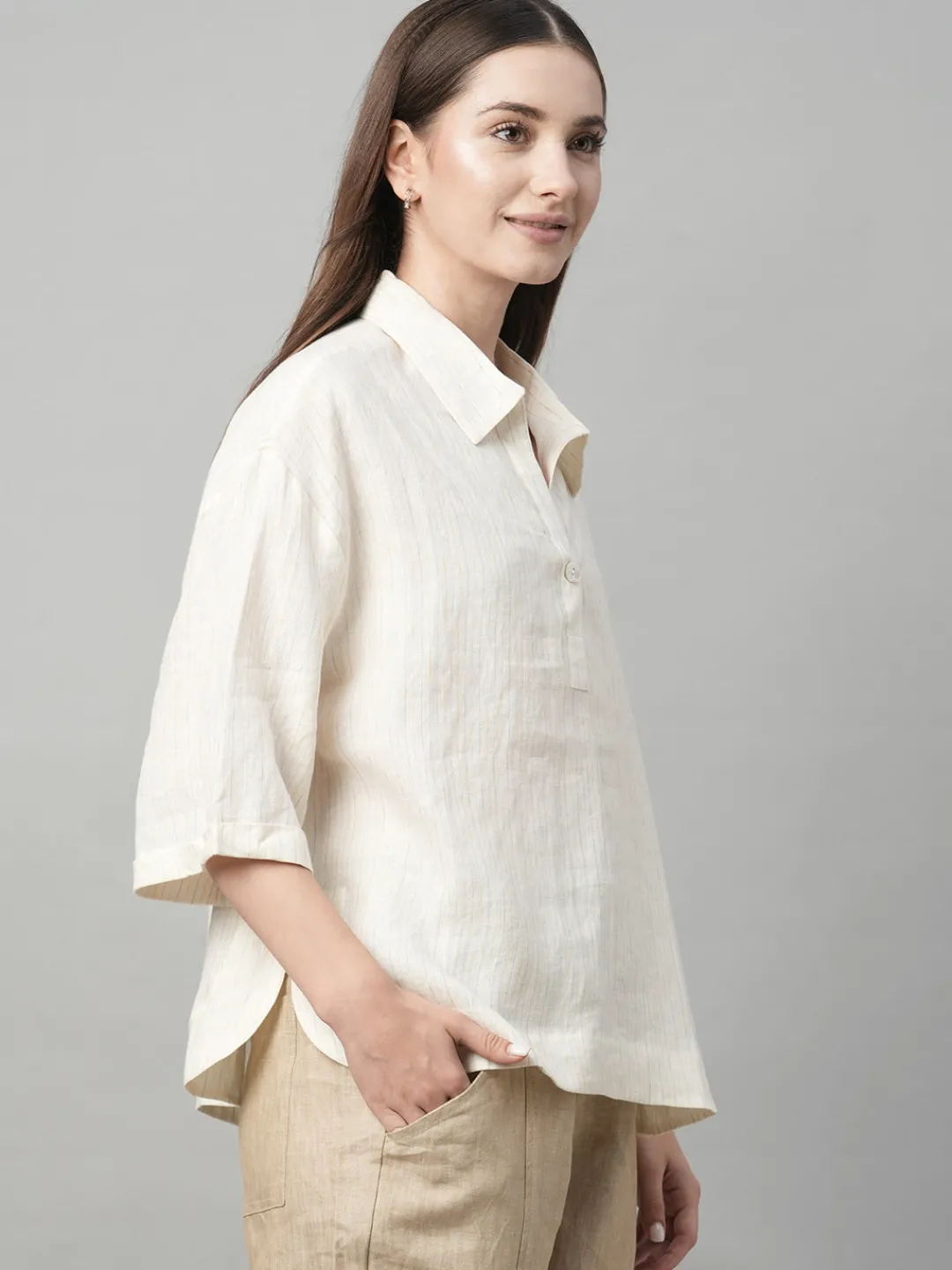 Women Cottonworld Tops & Shirts | Tops & Shirts^Women's 100% Linen Boxy Fit Blouse