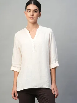 Women Cottonworld Tops & Shirts | Tops & Shirts^Women's 100% Linen Regular Fit Blouse