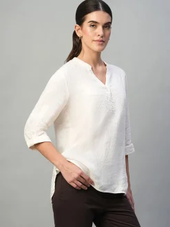 Women Cottonworld Tops & Shirts | Tops & Shirts^Women's 100% Linen Regular Fit Blouse