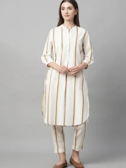 Women Cottonworld Womens Co-Ord Sets^Women's Cotton Linen Regular Fit Kurta