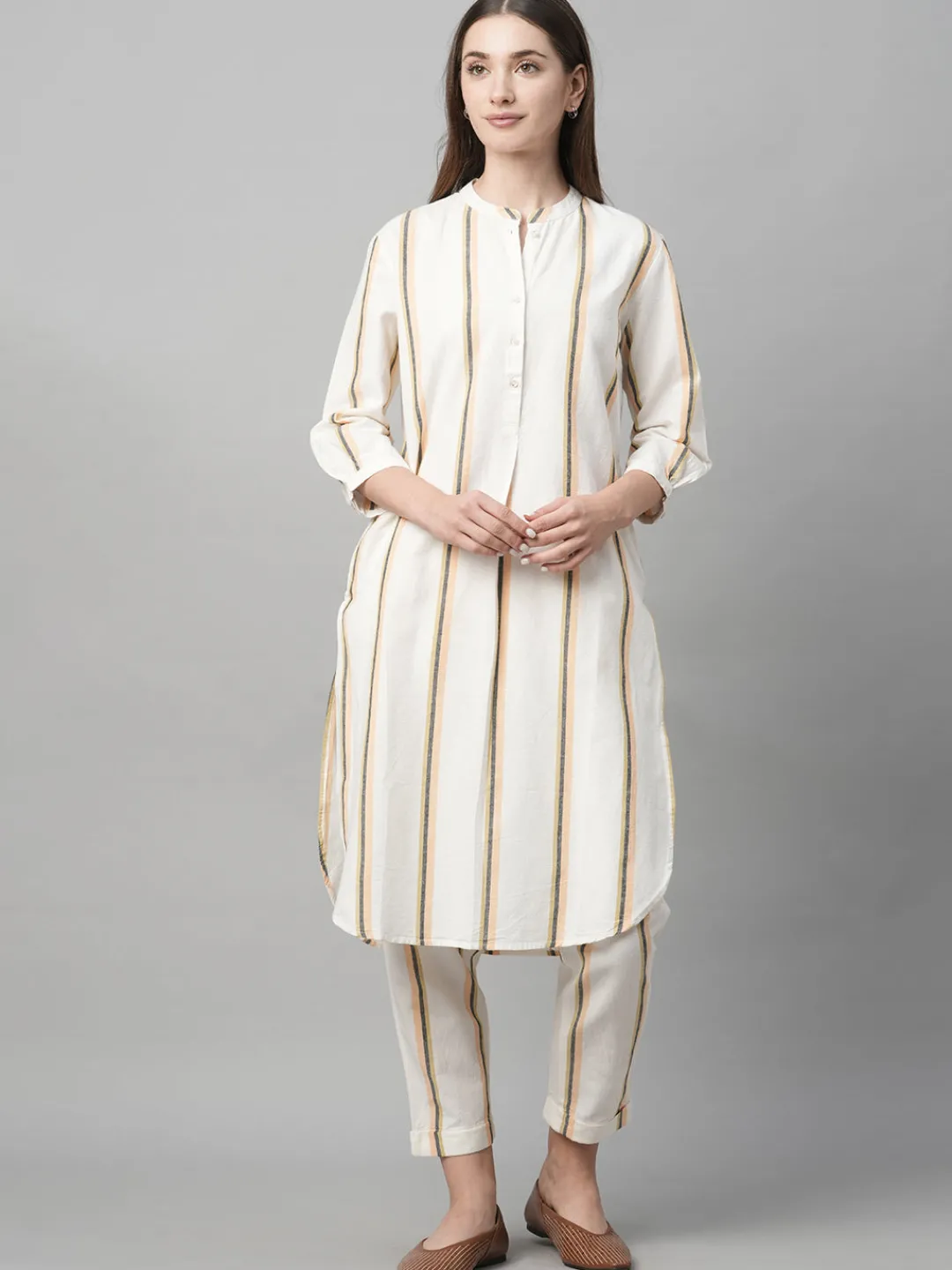 Women Cottonworld Womens Co-Ord Sets^Women's Cotton Linen Regular Fit Kurta