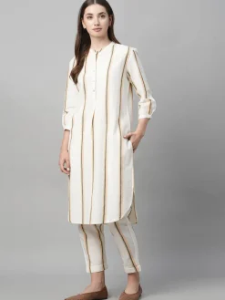 Women Cottonworld Womens Co-Ord Sets^Women's Cotton Linen Regular Fit Kurta
