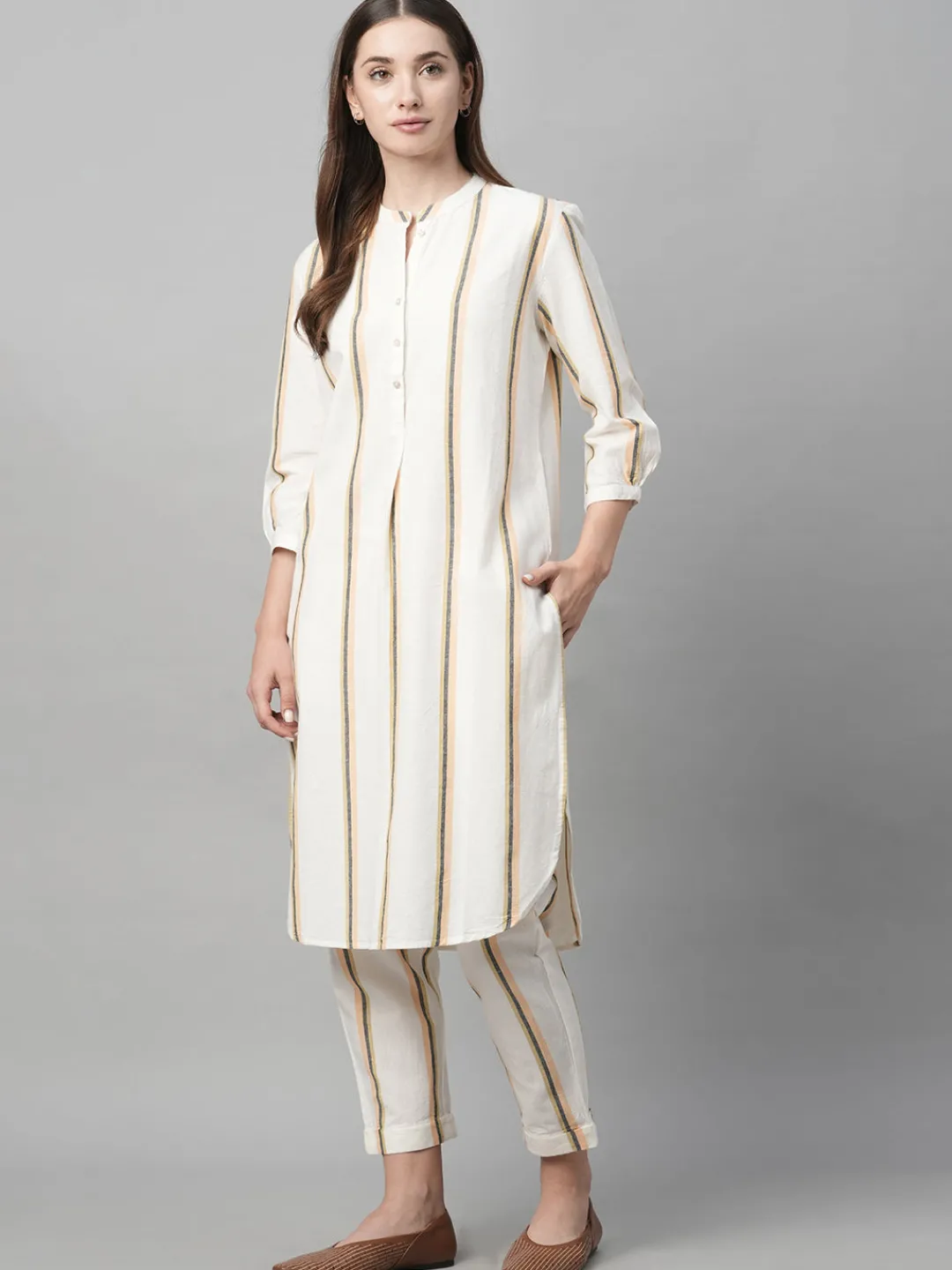Women Cottonworld Womens Co-Ord Sets^Women's Cotton Linen Regular Fit Kurta