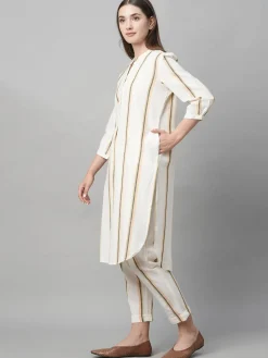 Women Cottonworld Womens Co-Ord Sets^Women's Cotton Linen Regular Fit Kurta