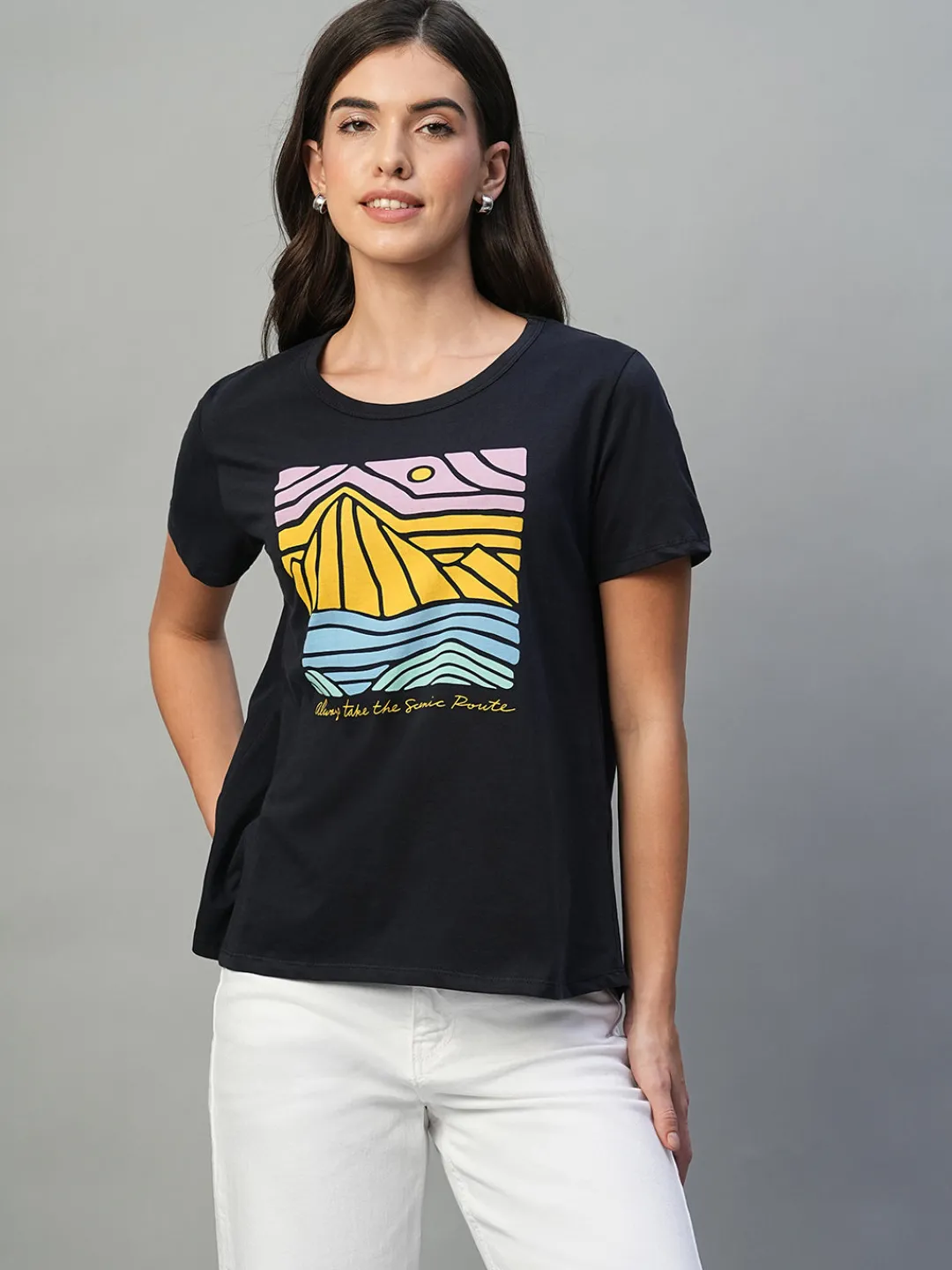 Women Cottonworld Round Neck | Regular Fit^Women's 100% Cotton Regular Fit Tshirt