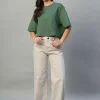 Women Cottonworld Round Neck^Women's 100% Cotton Boxy Fit Tshirt
