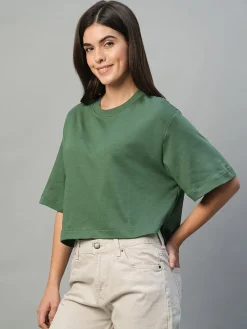 Women Cottonworld Round Neck^Women's 100% Cotton Boxy Fit Tshirt