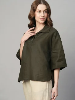 Women Cottonworld Tops & Shirts | Tops & Shirts^Women's 100% Linen Boxy Fit Blouse