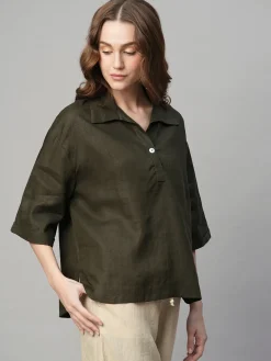 Women Cottonworld Tops & Shirts | Tops & Shirts^Women's 100% Linen Boxy Fit Blouse