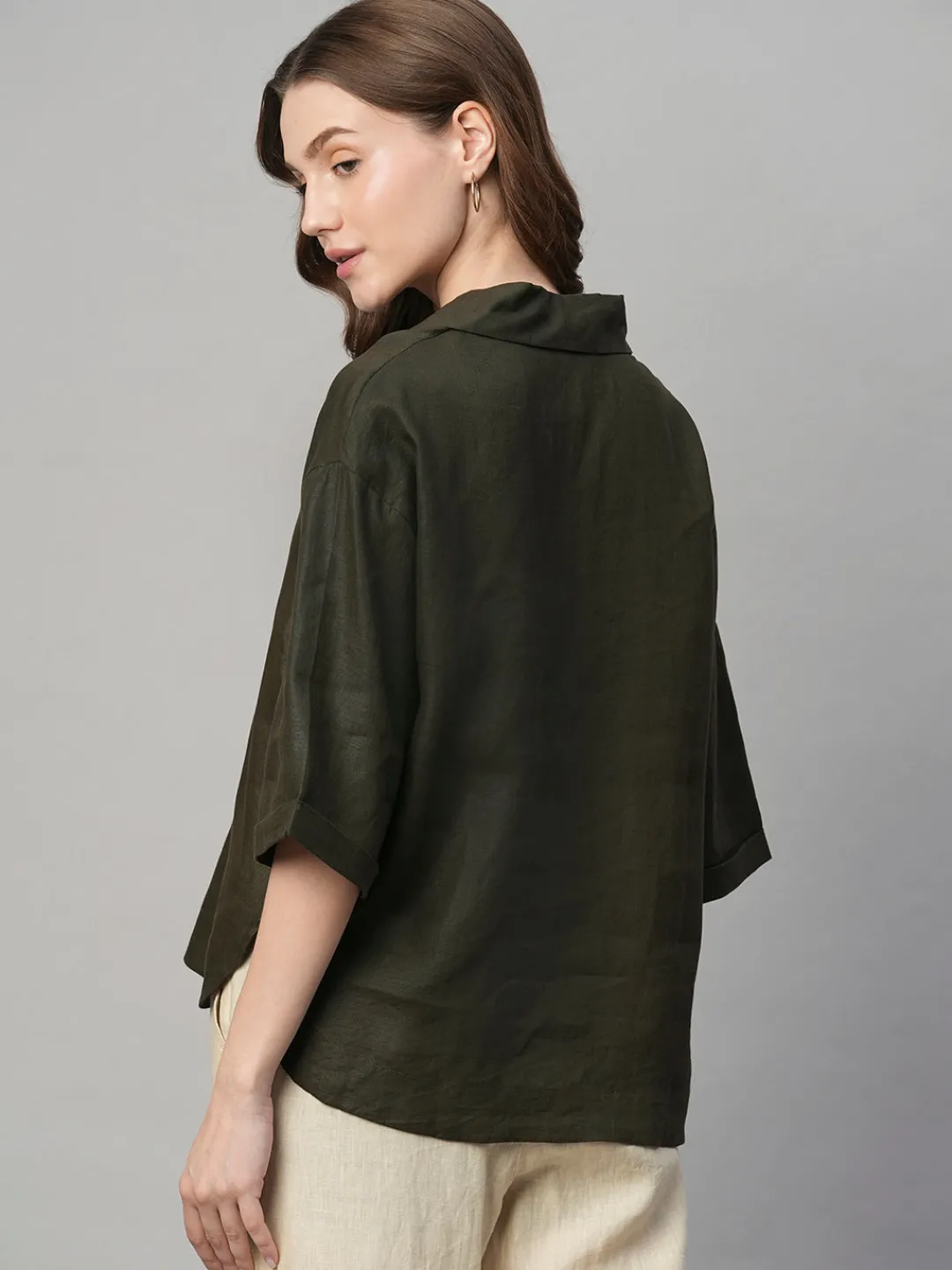 Women Cottonworld Tops & Shirts | Tops & Shirts^Women's 100% Linen Boxy Fit Blouse