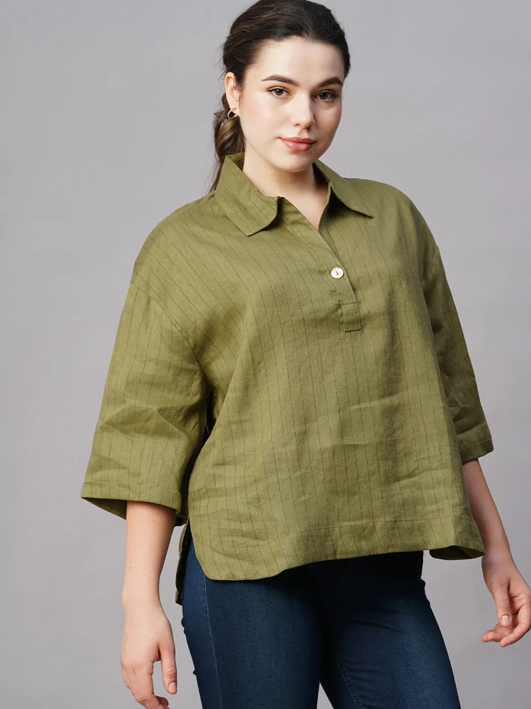 Women Cottonworld Tops & Shirts | Tops & Shirts^Women's Linen Boxy Fit Blouse