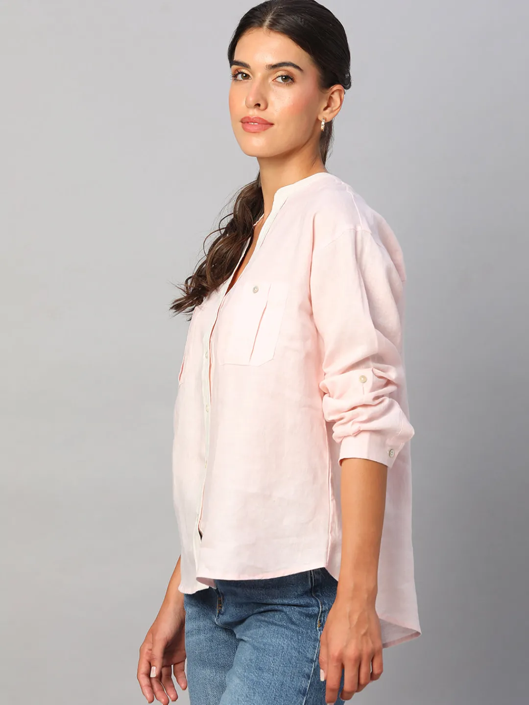 Women Cottonworld Tops & Shirts | Tops & Shirts^Women's 100% Linen Regular Fit Blouse