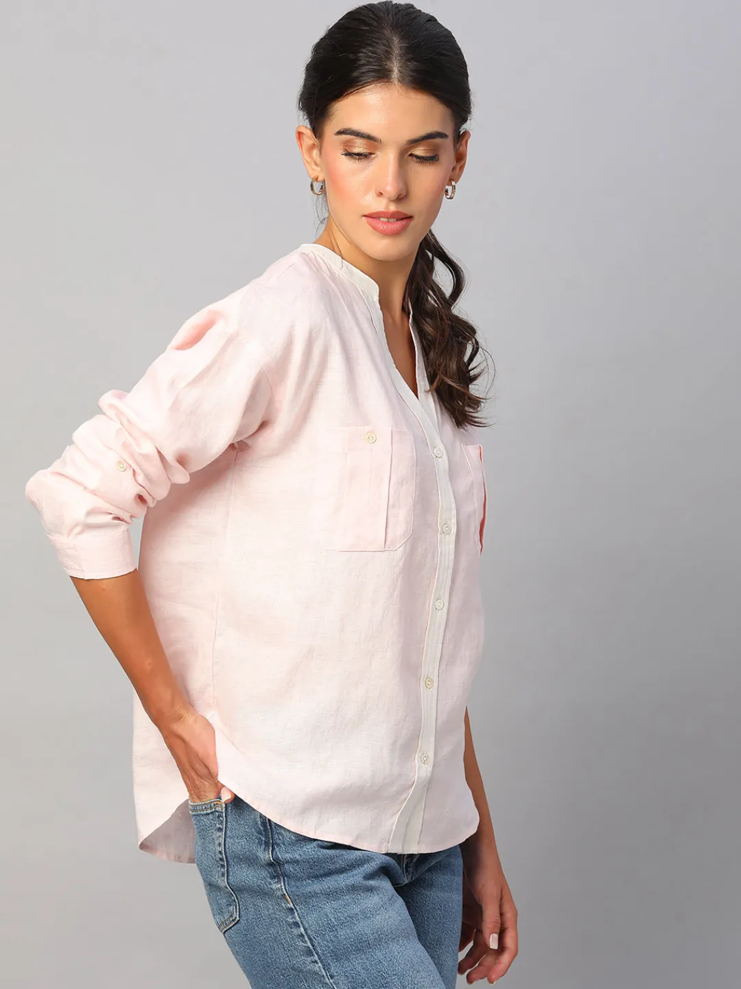 Women Cottonworld Tops & Shirts | Tops & Shirts^Women's 100% Linen Regular Fit Blouse