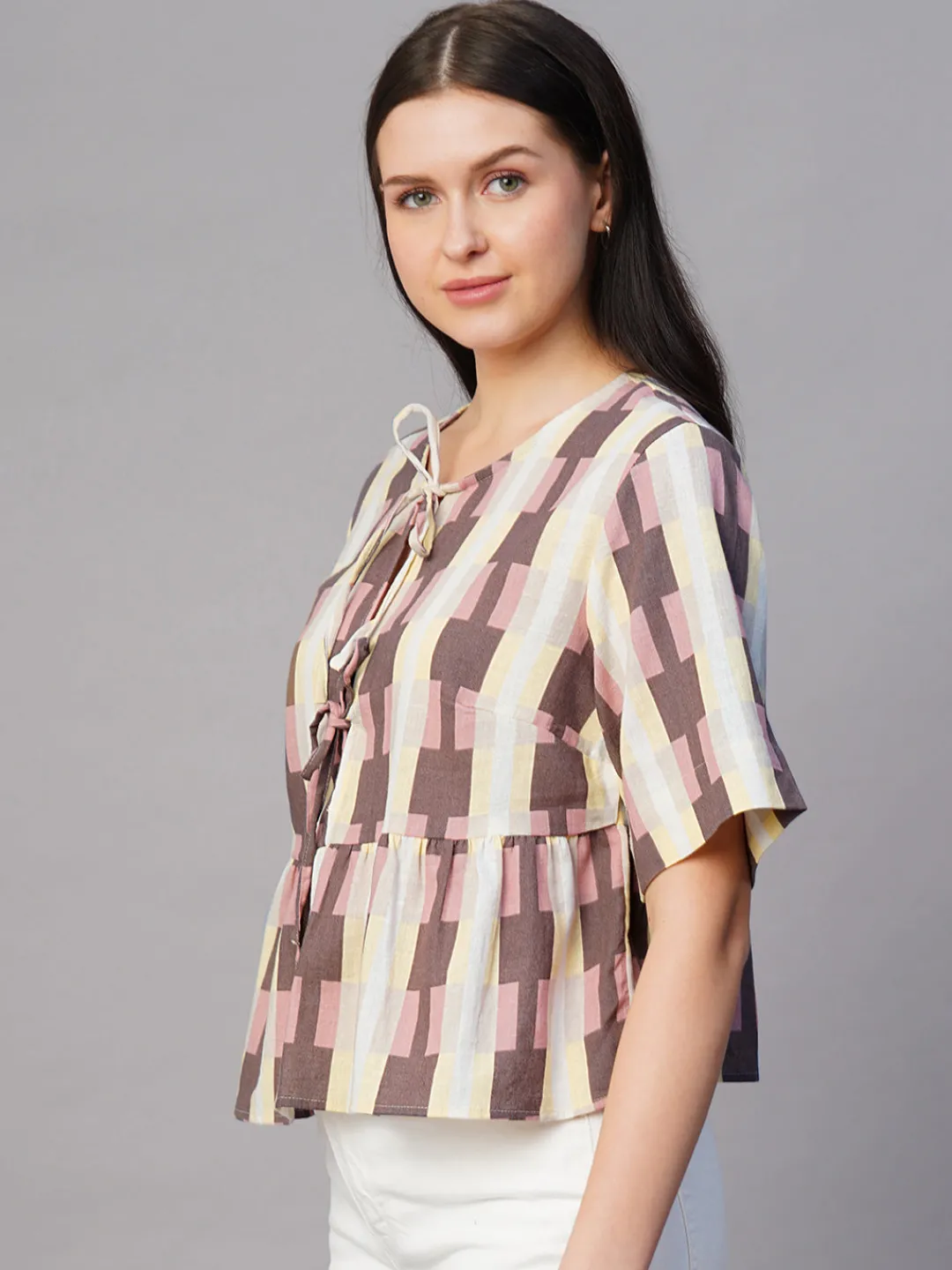 Women Cottonworld Womens Co-Ord Sets^Women's Cotton Flax Regular Fit Blouse