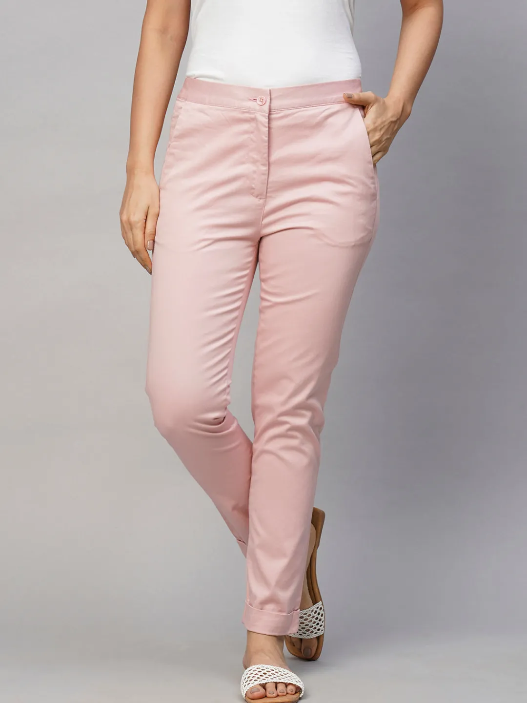 Women Cottonworld Trousers^Women's Cotton Lycra Slim Fit Pant