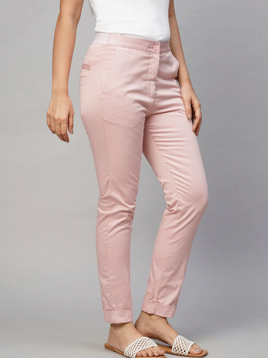 Women Cottonworld Trousers^Women's Cotton Lycra Slim Fit Pant