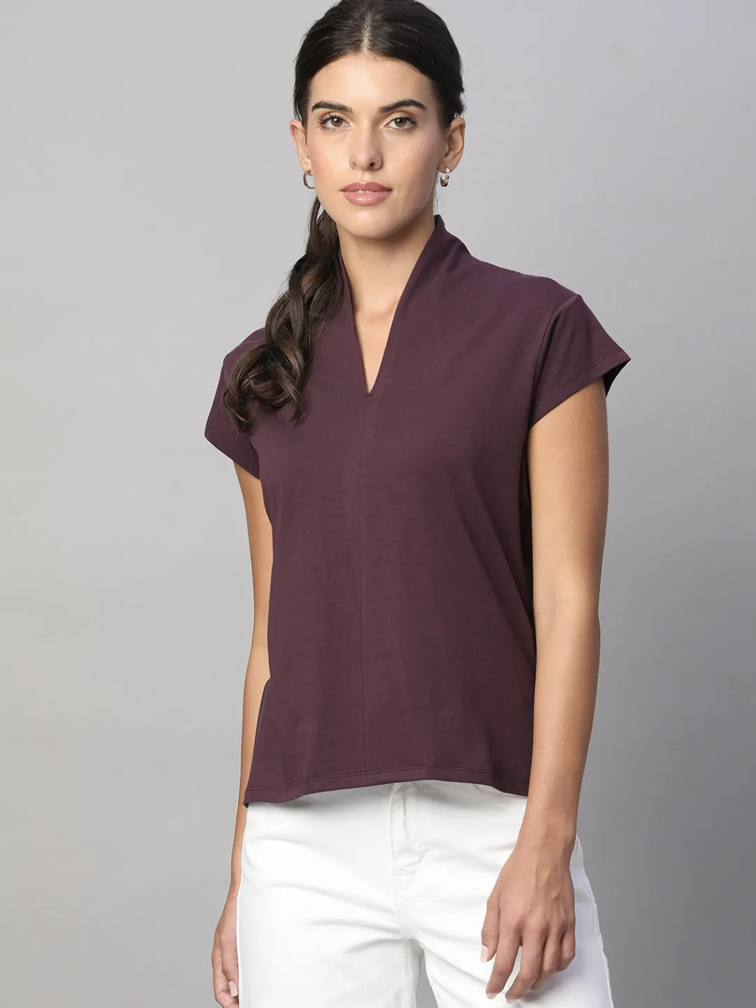 Women Cottonworld V-Neck^Women's Cotton Elastane Slim Fit Tshirt