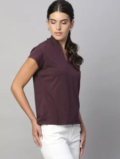 Women Cottonworld V-Neck^Women's Cotton Elastane Slim Fit Tshirt