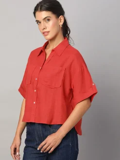 Women Cottonworld Tops & Shirts | Tops & Shirts^Women's 100% Linen Boxy Fit Blouse