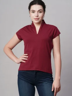 Women Cottonworld V-Neck^Women's Cotton Elastane Slim Fit Tshirt